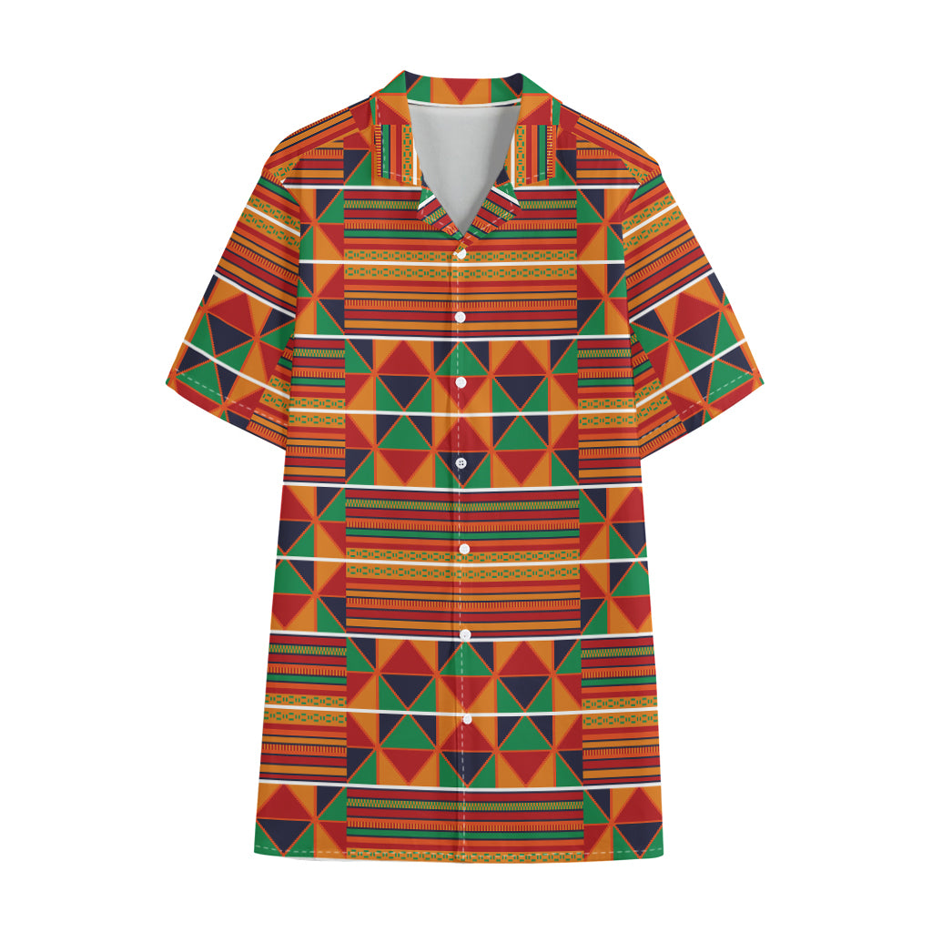 Kente Pattern Print Cotton Hawaiian Shirt