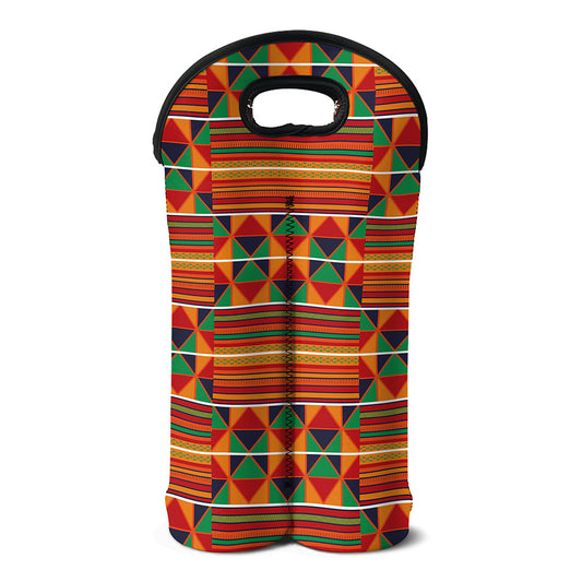 Kente Pattern Print Double Neoprene Wine Tote