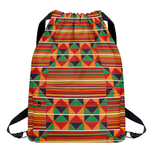 Kente Pattern Print Drawstring Backpack