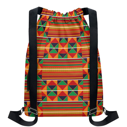 Kente Pattern Print Drawstring Backpack