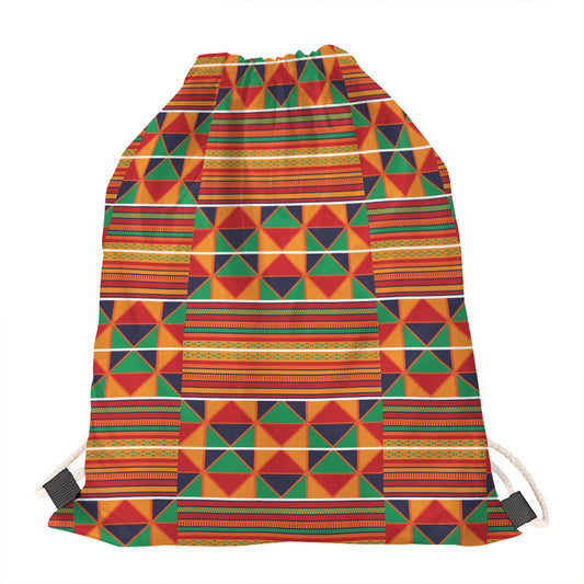 Kente Pattern Print Drawstring Bag