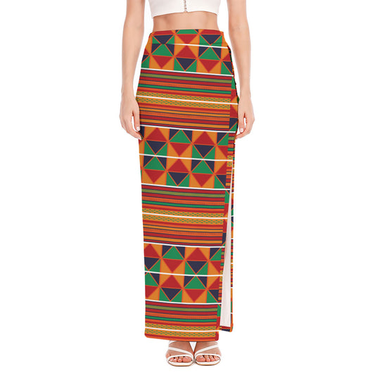 Kente Pattern Print High Slit Maxi Skirt