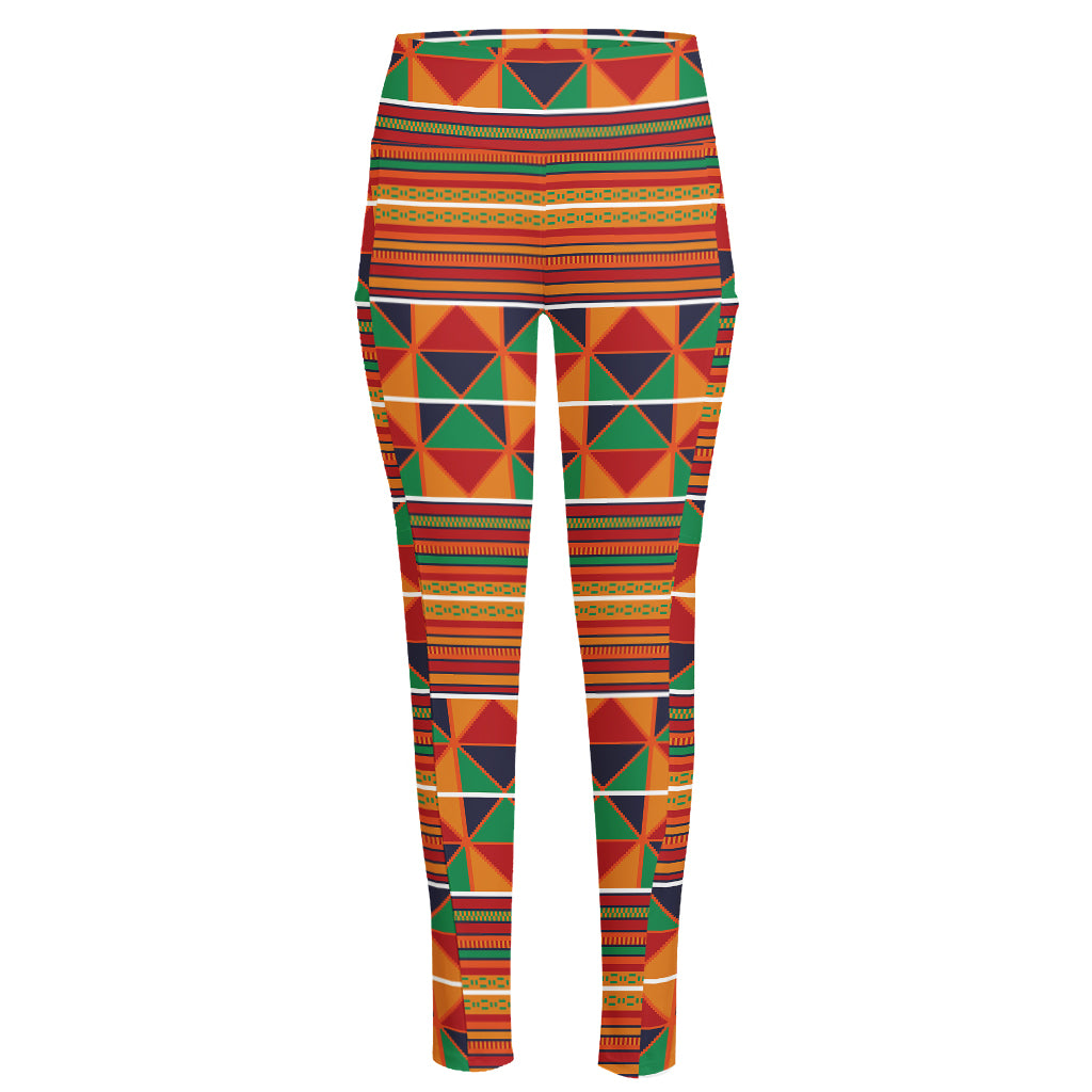Kente Pattern Print High-Waisted Pocket Leggings
