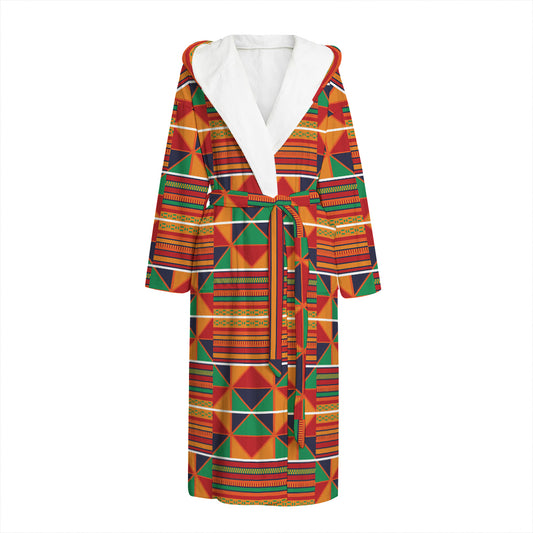 Kente Pattern Print Hooded Bathrobe