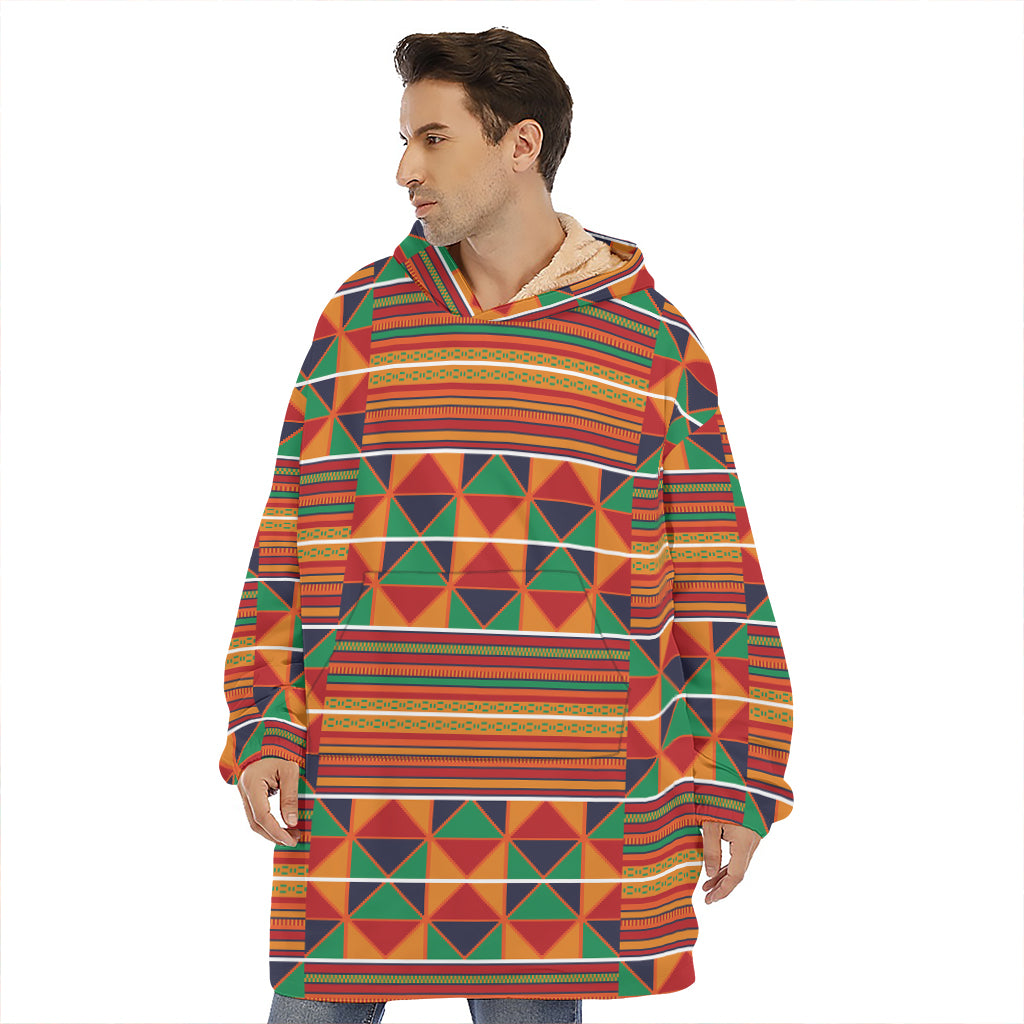 Kente Pattern Print Hoodie Blanket
