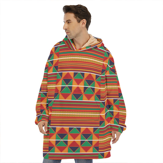 Kente Pattern Print Hoodie Blanket