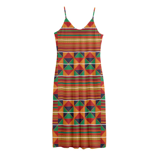 Kente Pattern Print Jersey Midi Cami Dress