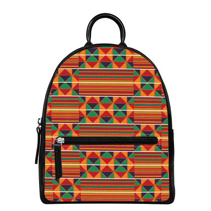 Kente Pattern Print Leather Backpack