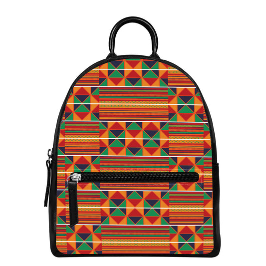 Kente Pattern Print Leather Backpack