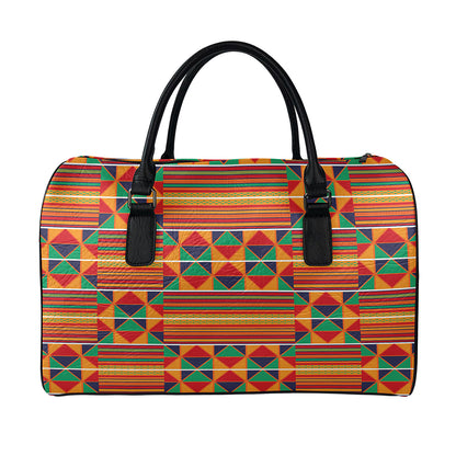 Kente Pattern Print Leather Duffle Bag