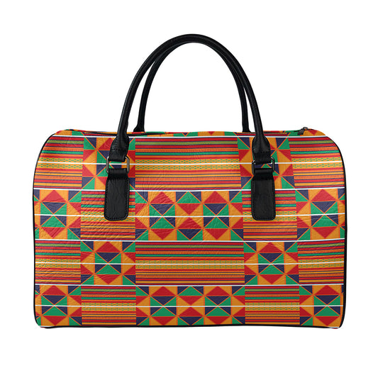 Kente Pattern Print Leather Duffle Bag