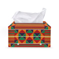 Kente Pattern Print Leather Tissue Box Cover