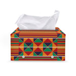 Kente Pattern Print Leather Tissue Box Cover
