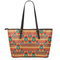 Kente Pattern Print Leather Tote Bag With Zipper