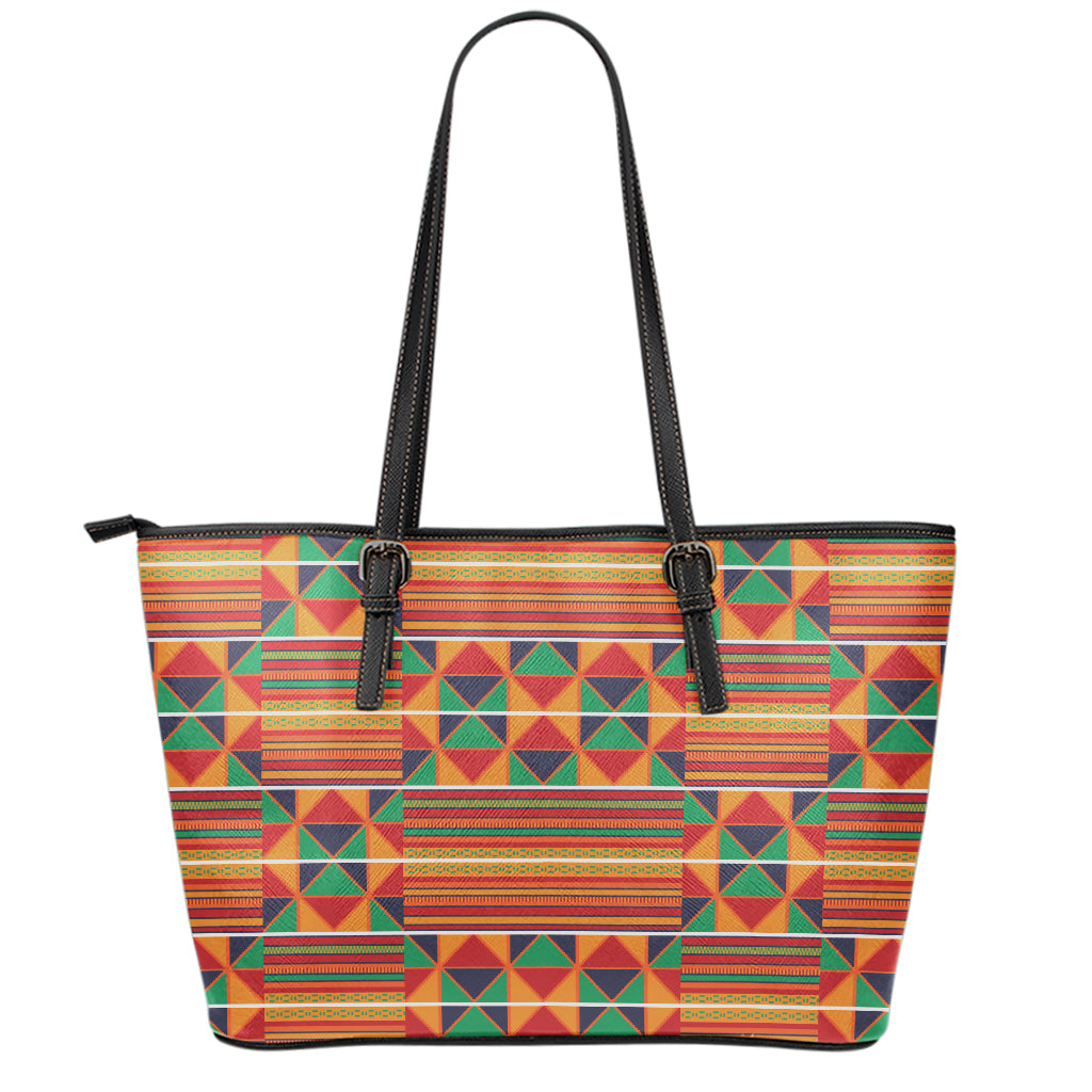 Kente Pattern Print Leather Tote Bag