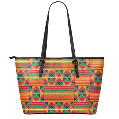 Kente Pattern Print Leather Tote Bag