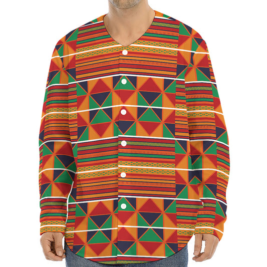 Kente Pattern Print Long Sleeve Baseball Jersey