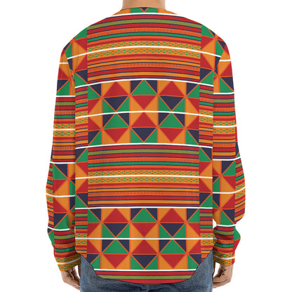 Kente Pattern Print Long Sleeve Baseball Jersey