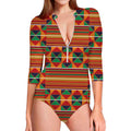 Kente Pattern Print Long Sleeve Swimsuit
