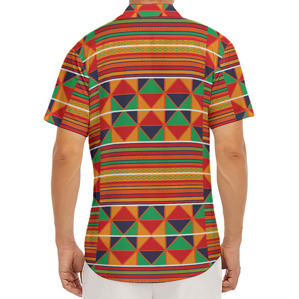 Kente Pattern Print Men's Deep V-Neck Shirt
