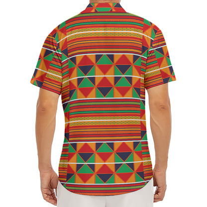 Kente Pattern Print Men's Deep V-Neck Shirt