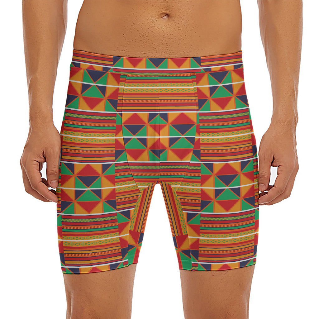 Kente Pattern Print Men's Long Boxer Briefs