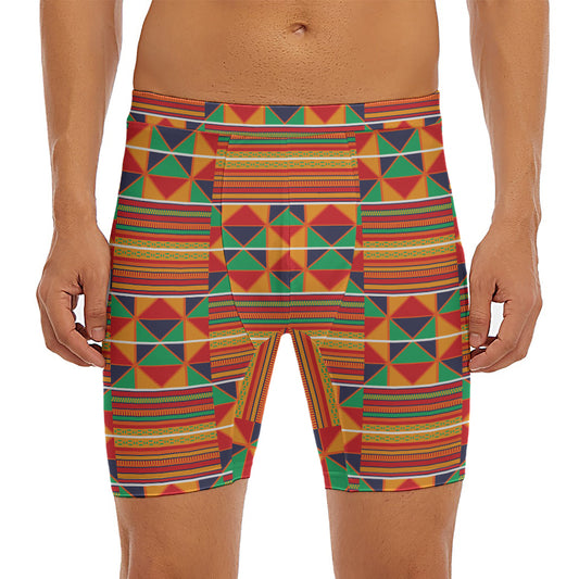 Kente Pattern Print Men's Long Boxer Briefs