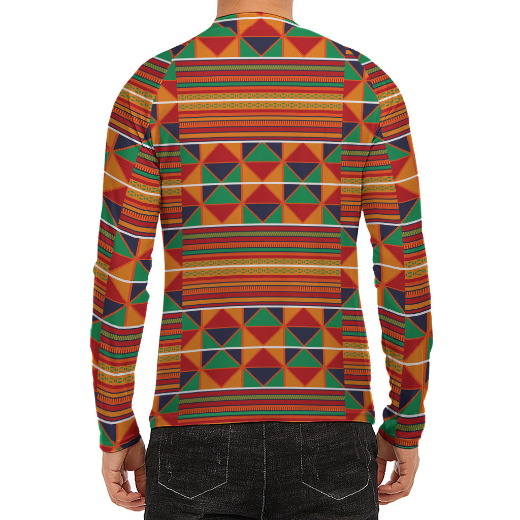 Kente Pattern Print Men's Long Sleeve Rash Guard