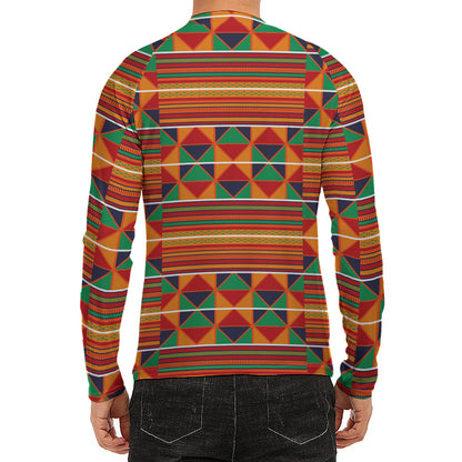 Kente Pattern Print Men's Long Sleeve Rash Guard
