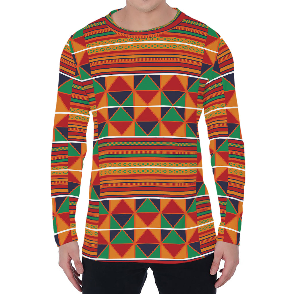 Kente Pattern Print Men's Long Sleeve T-Shirt