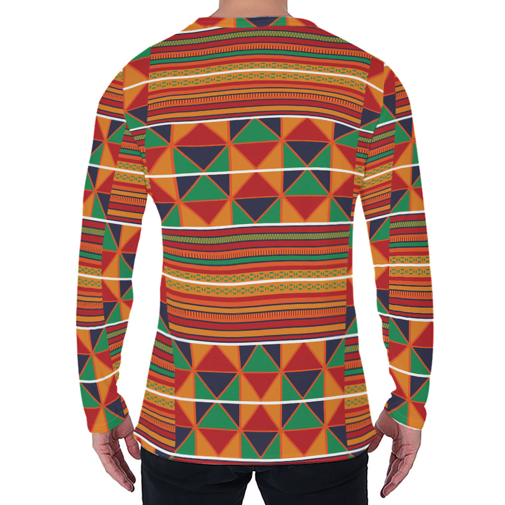 Kente Pattern Print Men's Long Sleeve T-Shirt