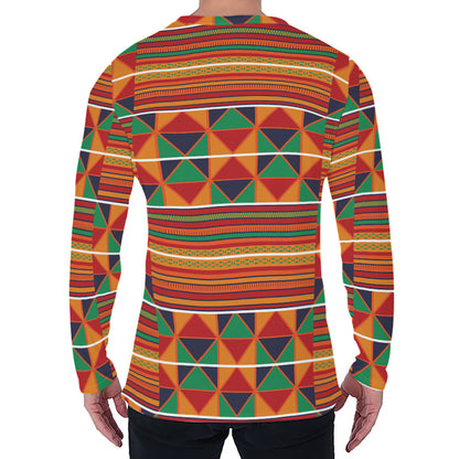 Kente Pattern Print Men's Long Sleeve T-Shirt