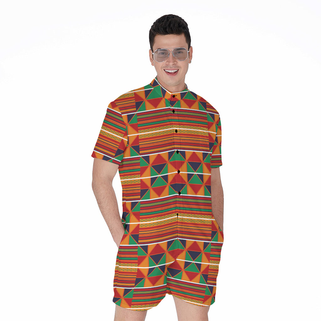 Kente Pattern Print Men's Rompers