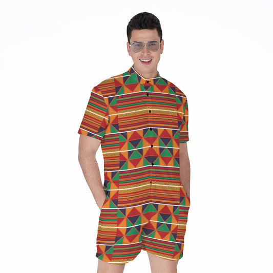 Kente Pattern Print Men's Rompers