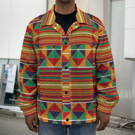 Kente Pattern Print Men's Shirt Jacket