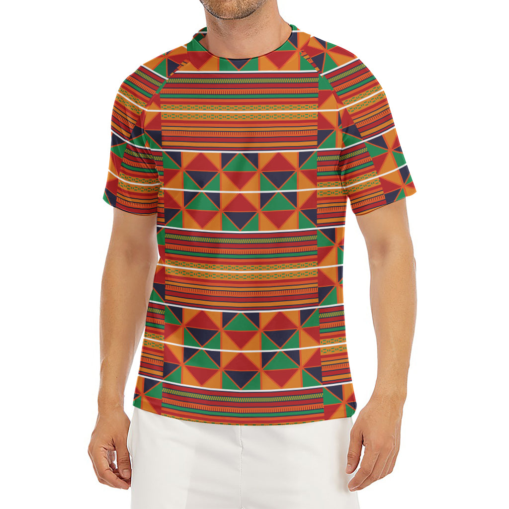 Kente Pattern Print Men's Short Sleeve Rash Guard