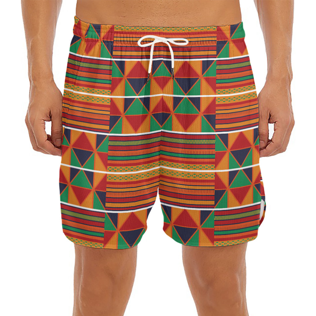 Kente Pattern Print Men's Split Running Shorts