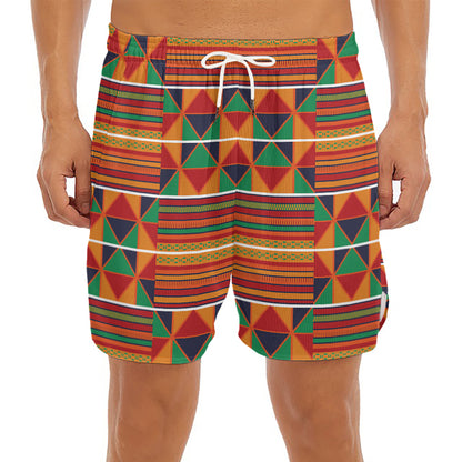 Kente Pattern Print Men's Split Running Shorts