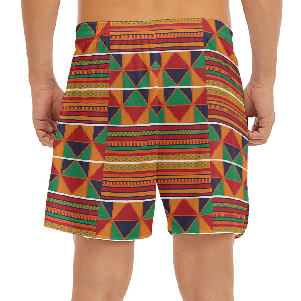 Kente Pattern Print Men's Split Running Shorts