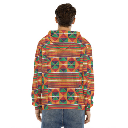 Kente Pattern Print Men's Velvet Pullover Hoodie