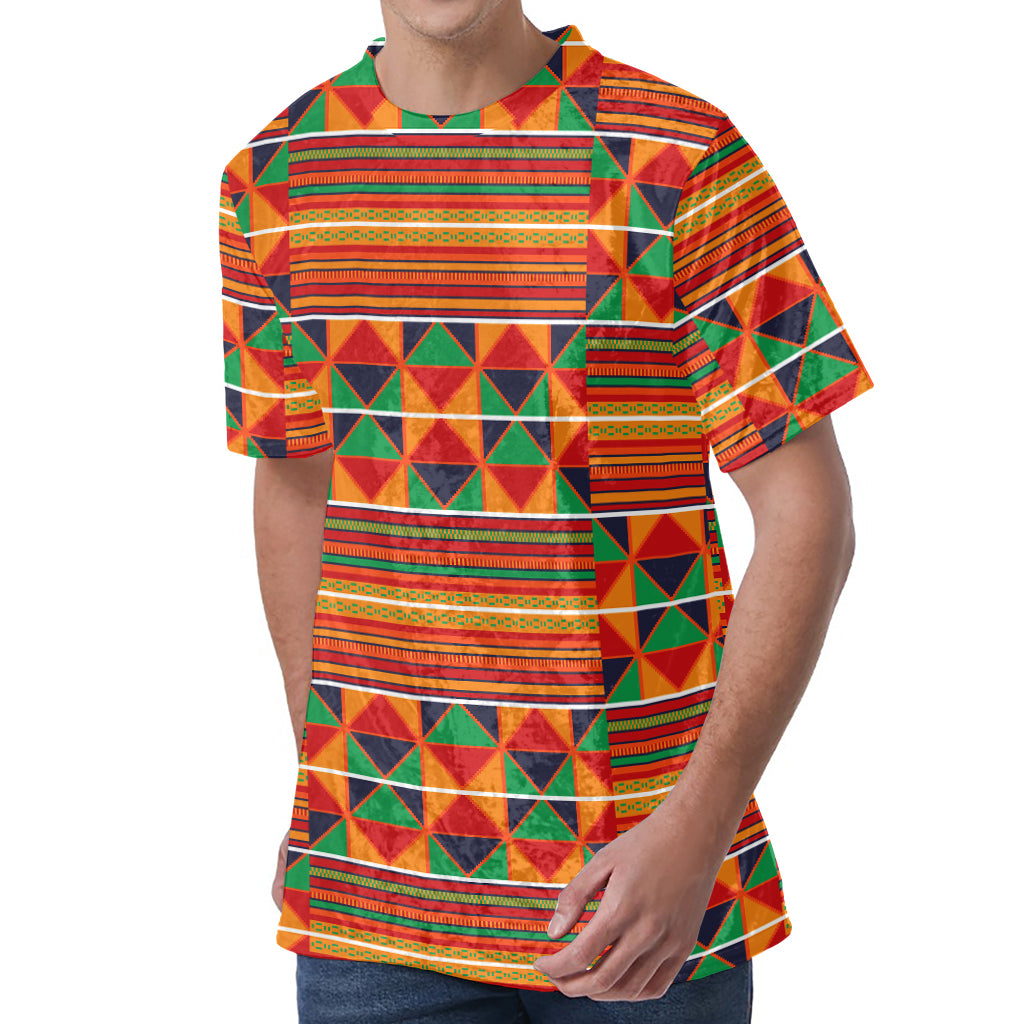 Kente Pattern Print Men's Velvet T-Shirt