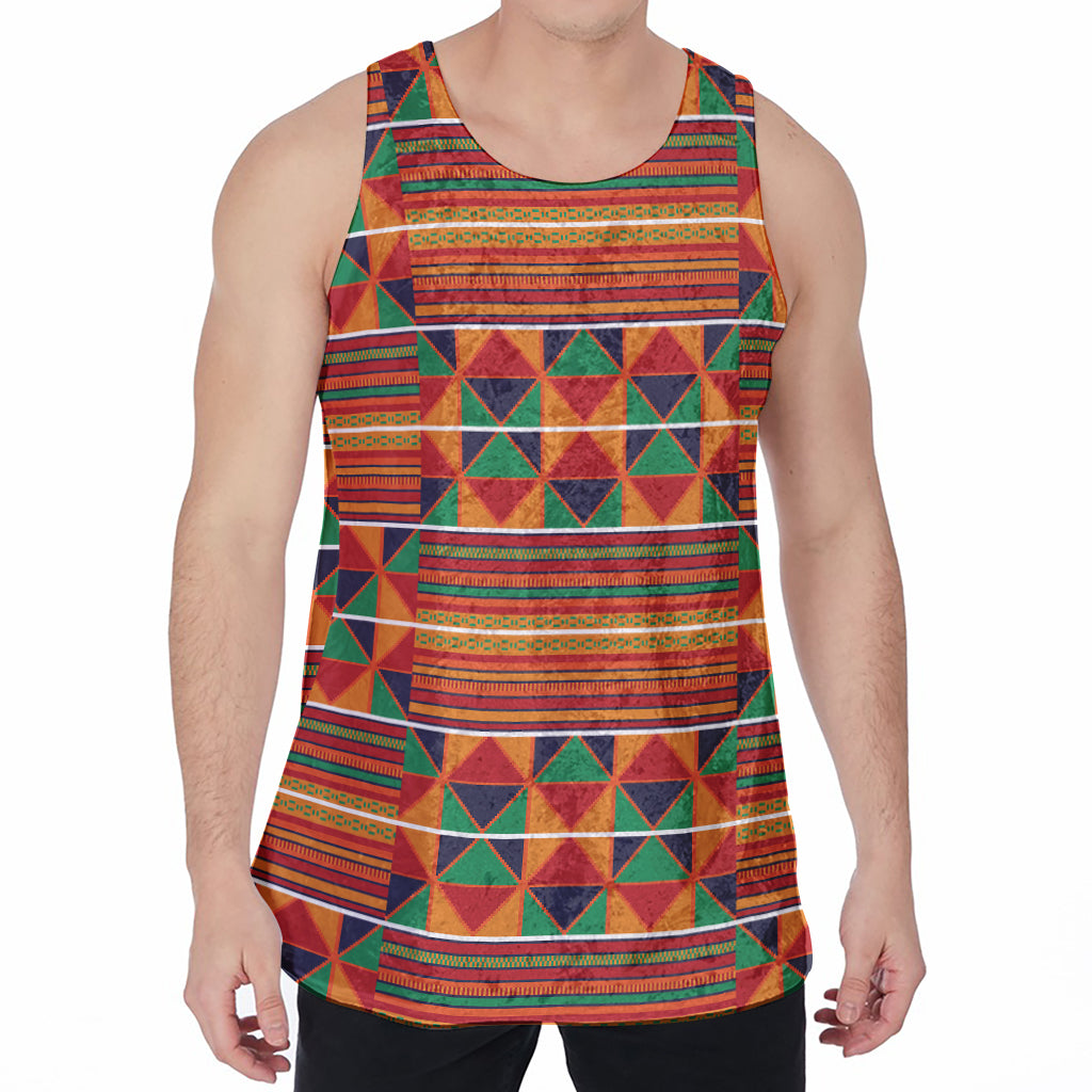 Kente Pattern Print Men's Velvet Tank Top