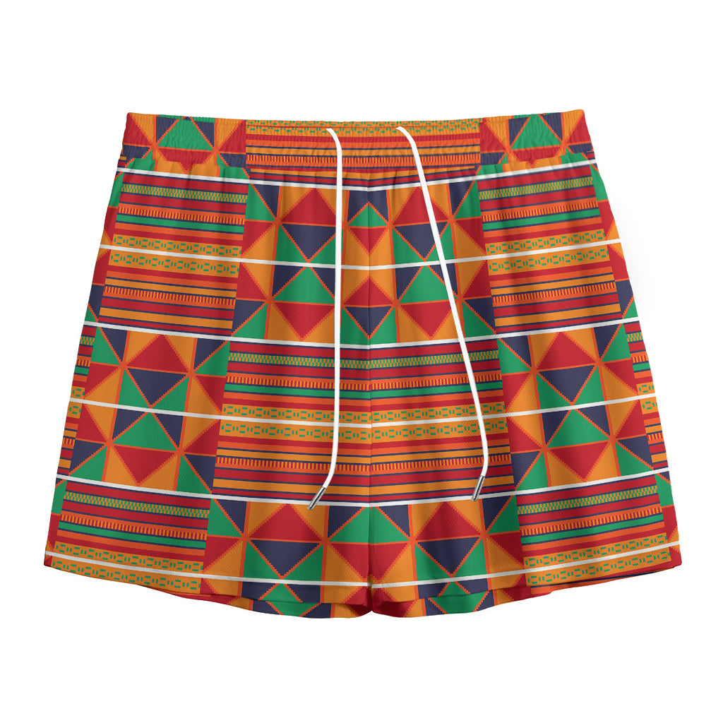 Kente Pattern Print Mesh Shorts