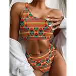 Kente Pattern Print One Shoulder Bikini Top
