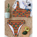 Kente Pattern Print One Shoulder Bikini Top