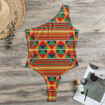 Kente Pattern Print One Shoulder Bodysuit