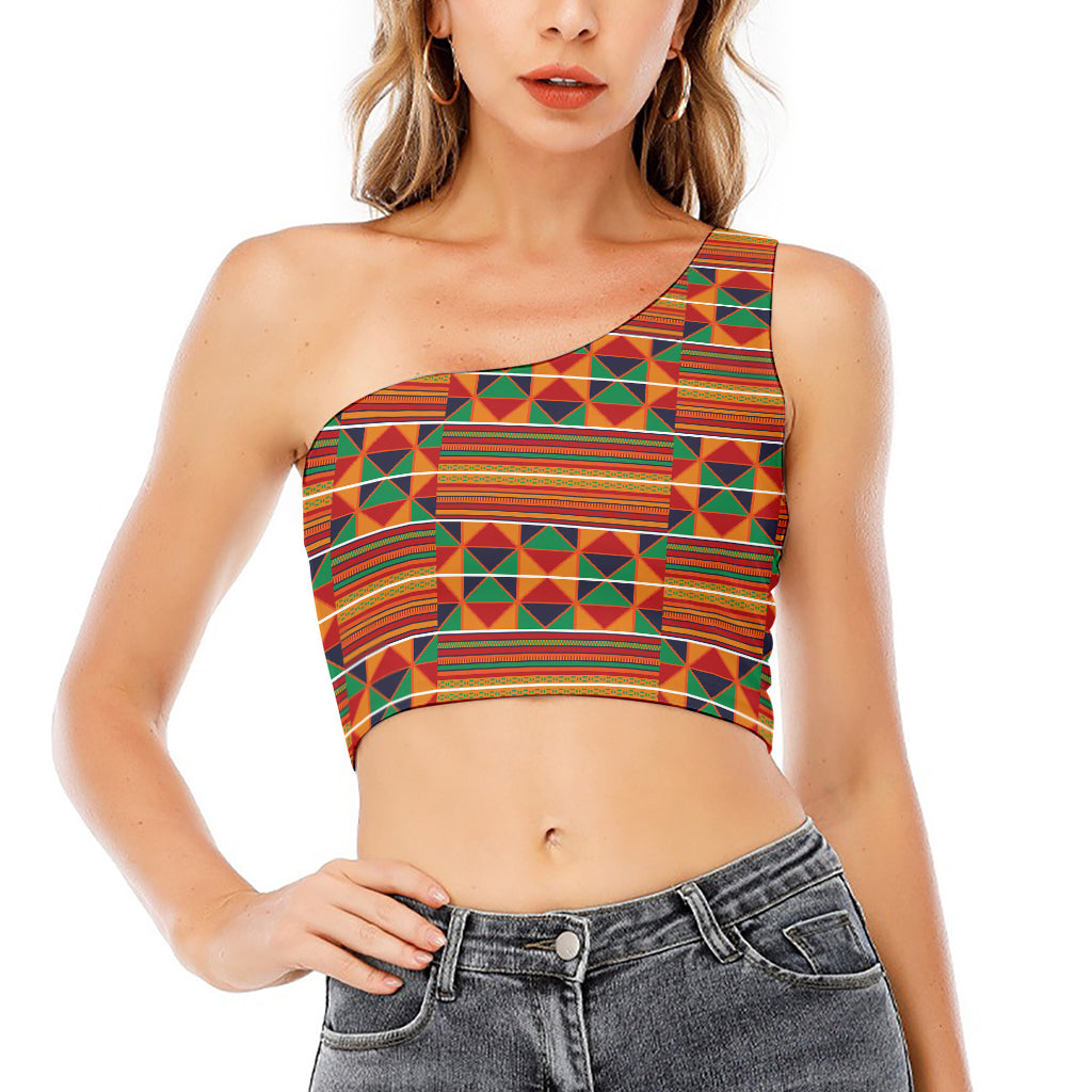 Kente Pattern Print One Shoulder Crop Top