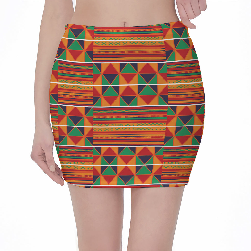 Kente Pattern Print Pencil Mini Skirt