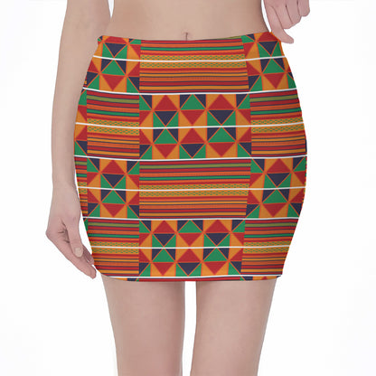 Kente Pattern Print Pencil Mini Skirt