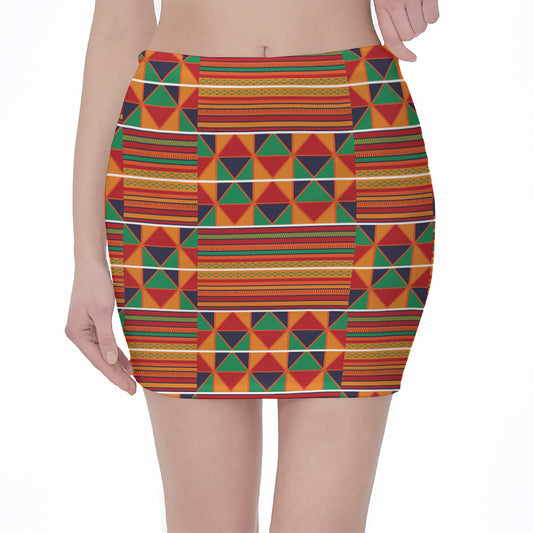 Kente Pattern Print Pencil Mini Skirt